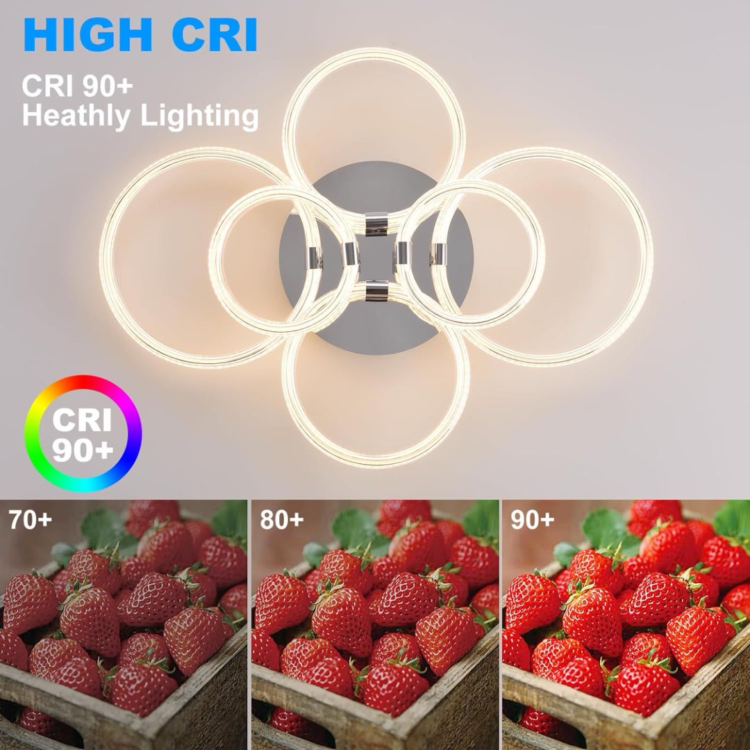 Modern LED Ceiling Light, Flush Mount Ceiling Light With Dimmable Remote Control, 6Rings Acrylic Ceiling Light Fixture For Bedroom, Living Room, Kitchen, Office Lamps 6 Heads