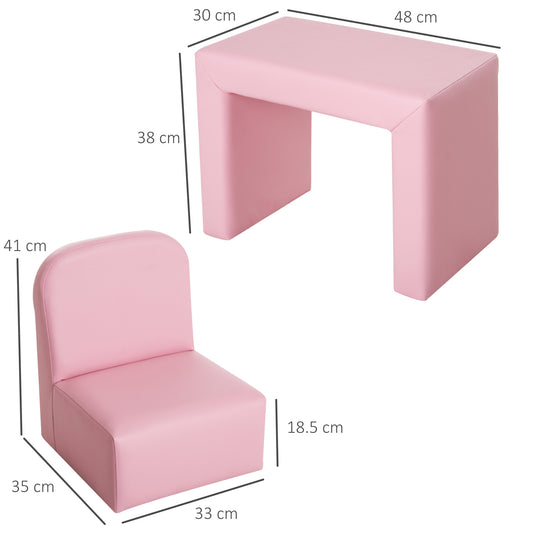 2 In 1 Toddler Sofa Chair, 48 X 44 X 41 Cm, For Game Relax Playroom, Pink