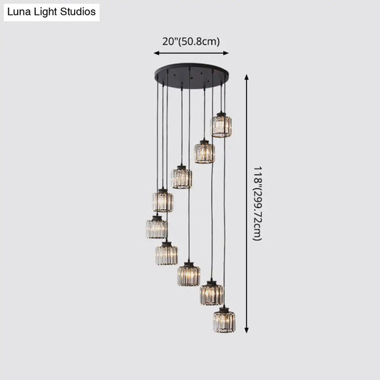 DecorBites™ Modern Prismatic Crystal Cylindrical Pendant Ceiling Light for Stairway