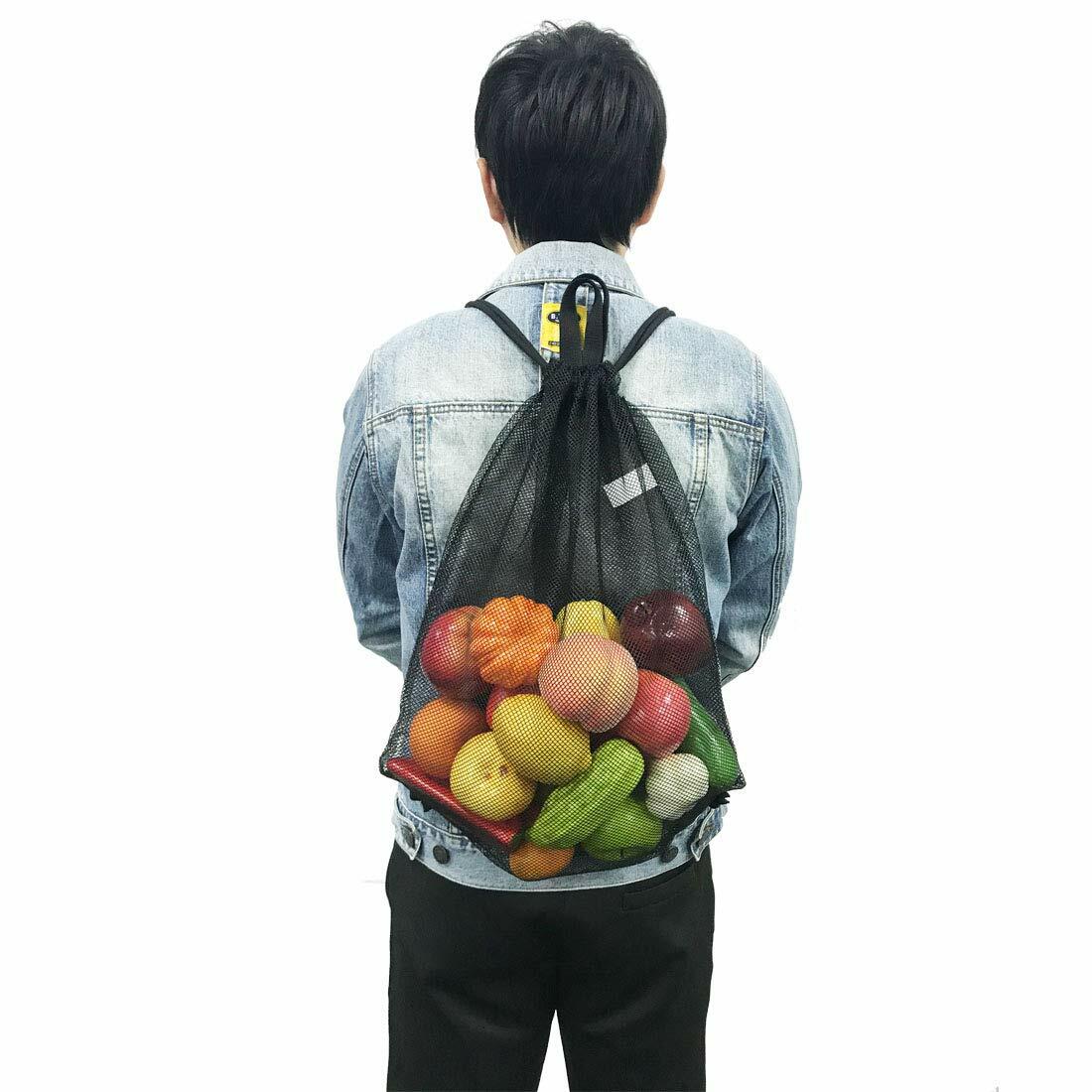 HOLYLUCK Mesh Drawstring Bag for Swimming Beach Camping Black 1pc