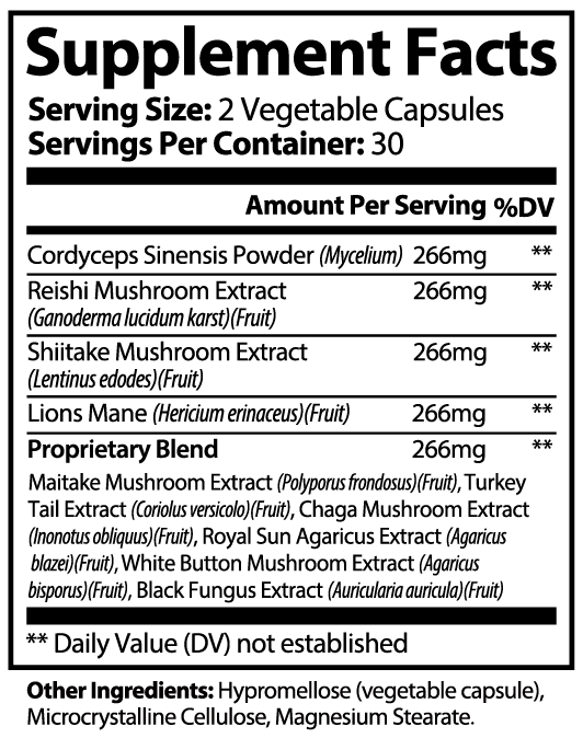 Vital Mushroom Complex Blend|Immune & Focus Support Capsules | 60 Count