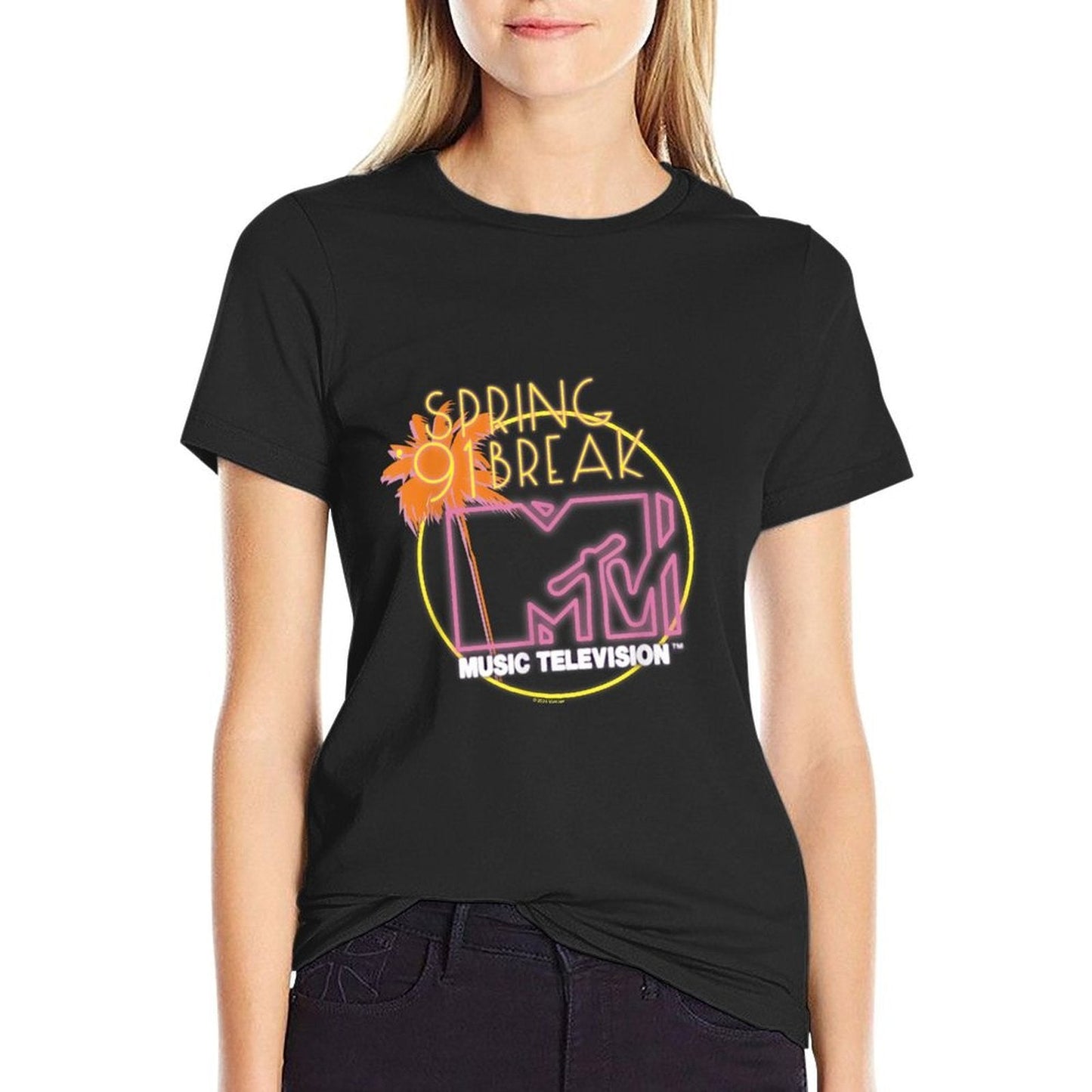 MTV Spring Break 91 Neon Sign  Tagless Design T-Shirt