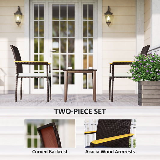 Stackable Patio Wicker Dining Chair Set Of 2 With Cushions, Backrest, Armrests For Deck, Garden, Cream White