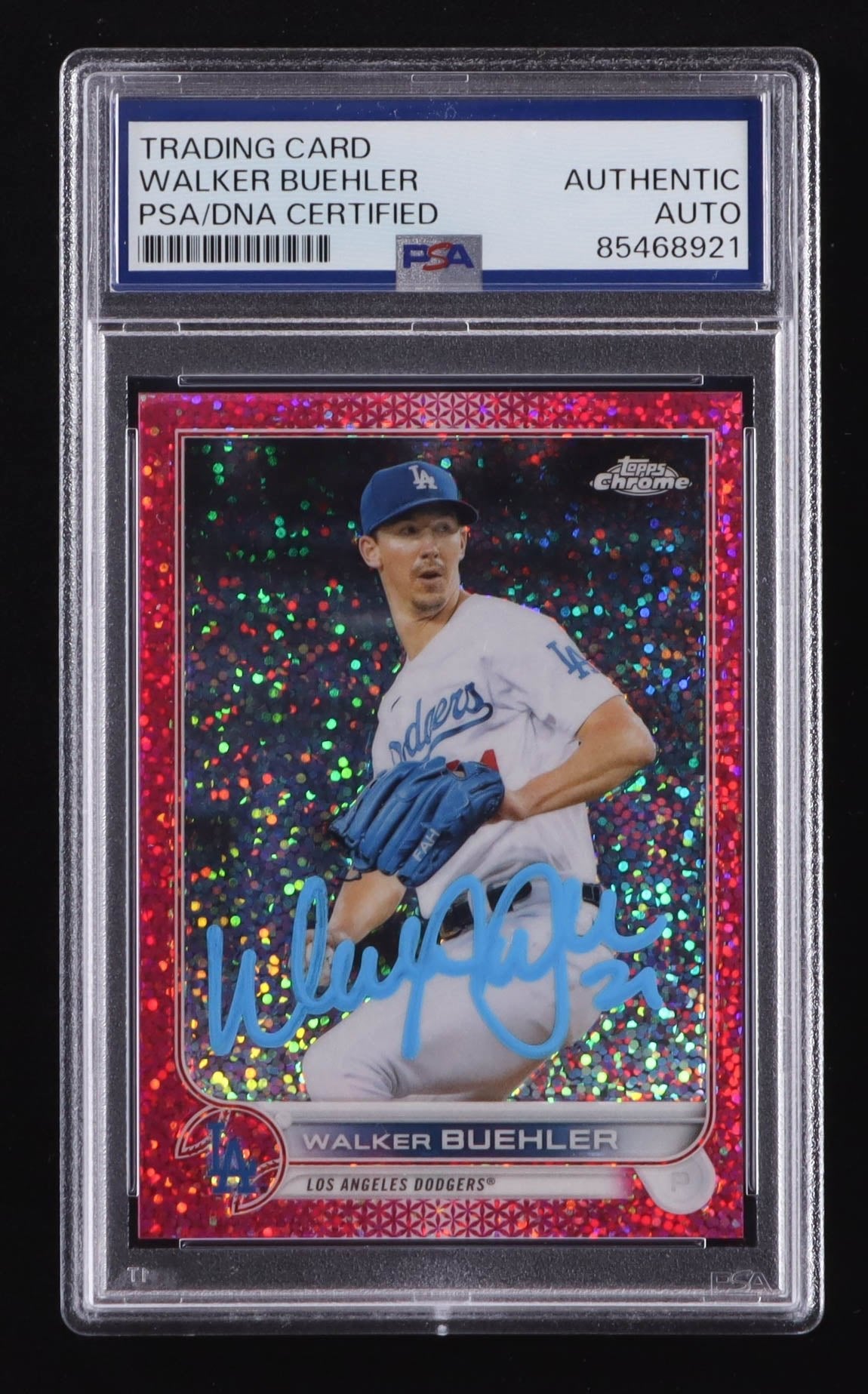 Walker Buehler Signed 2022 Topps Chrome Magenta Speckle #123 #88/350 (PSA) Serially Numbered #88 / 350
