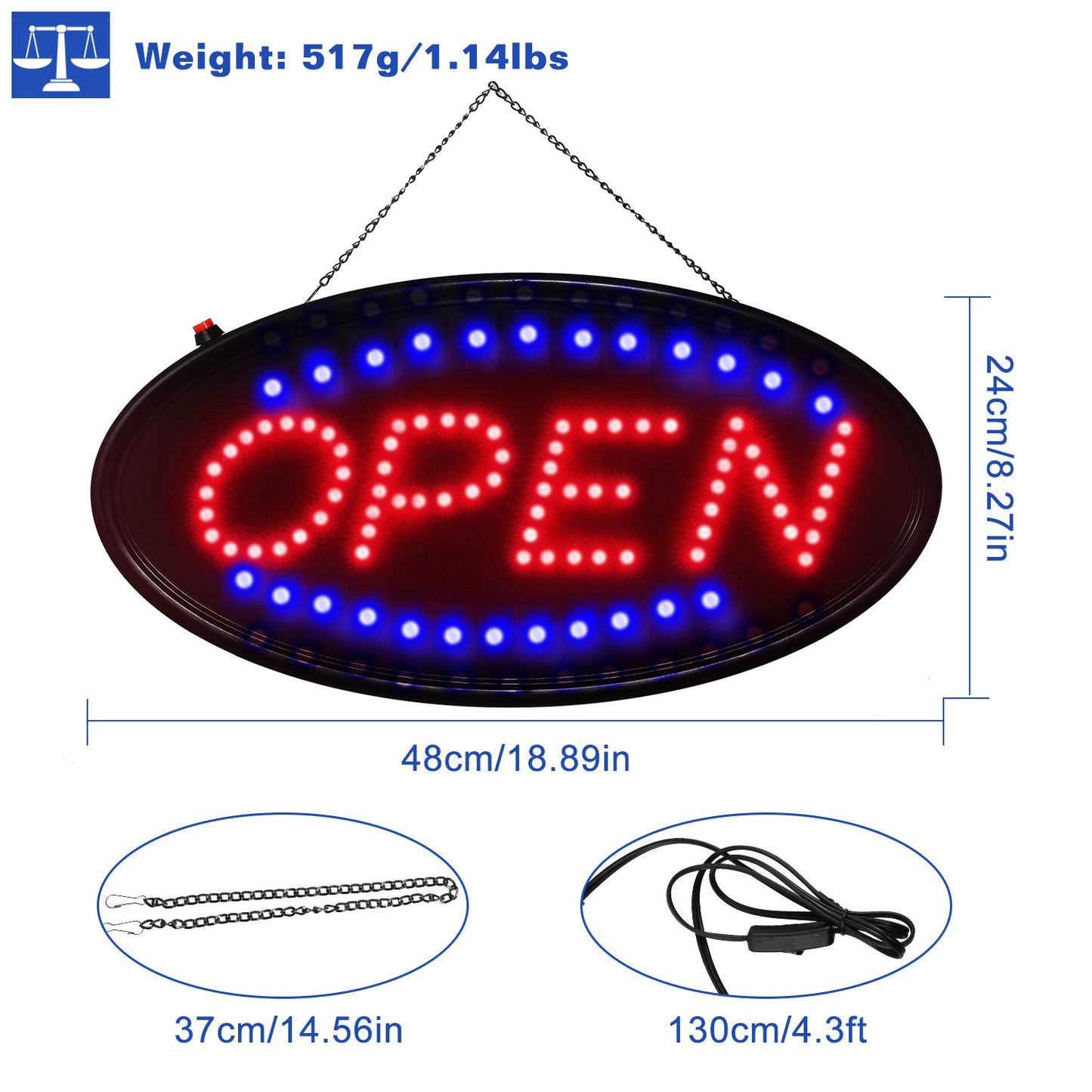 1Pc Ultra Bright LED Neon Open Sign Normal Lighting Store Business Sign Animated Motion