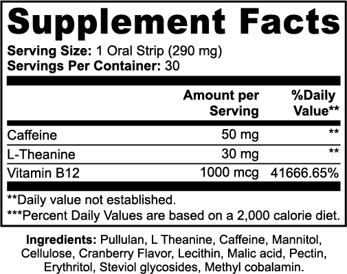 Zevita Energy Strips | Quick-Dissolve Oral Strips for| 30 Strips