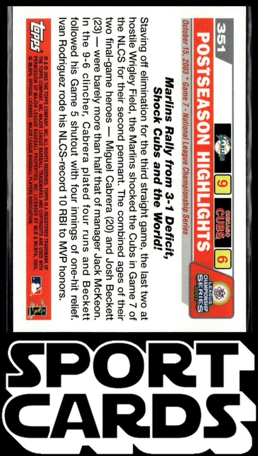 2004 Topps #351 | Florida in Miami | Shock The World (Beckett / Cabrera / Rodriguez)