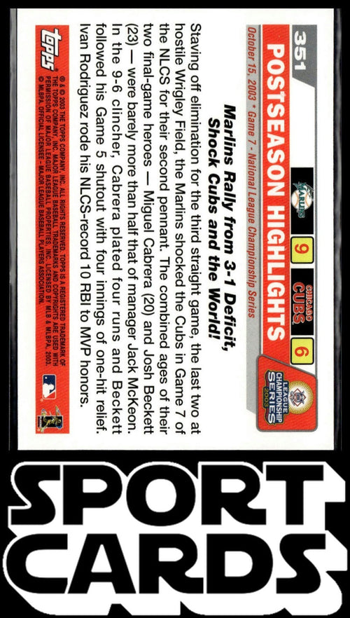 2004 Topps #351 Marlins Shock The World (Beckett / Cabrera / Rodriguez)