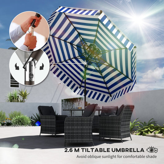 8.6FT Patio Umbrella, UPF 30+ Outdoor Market Umbrella, 2-Tier Vented Patio Table Umbrella With Crank 8 Ribs, Tiltable Porch Umbrella For Garden Deck Poolside, Navy Blue