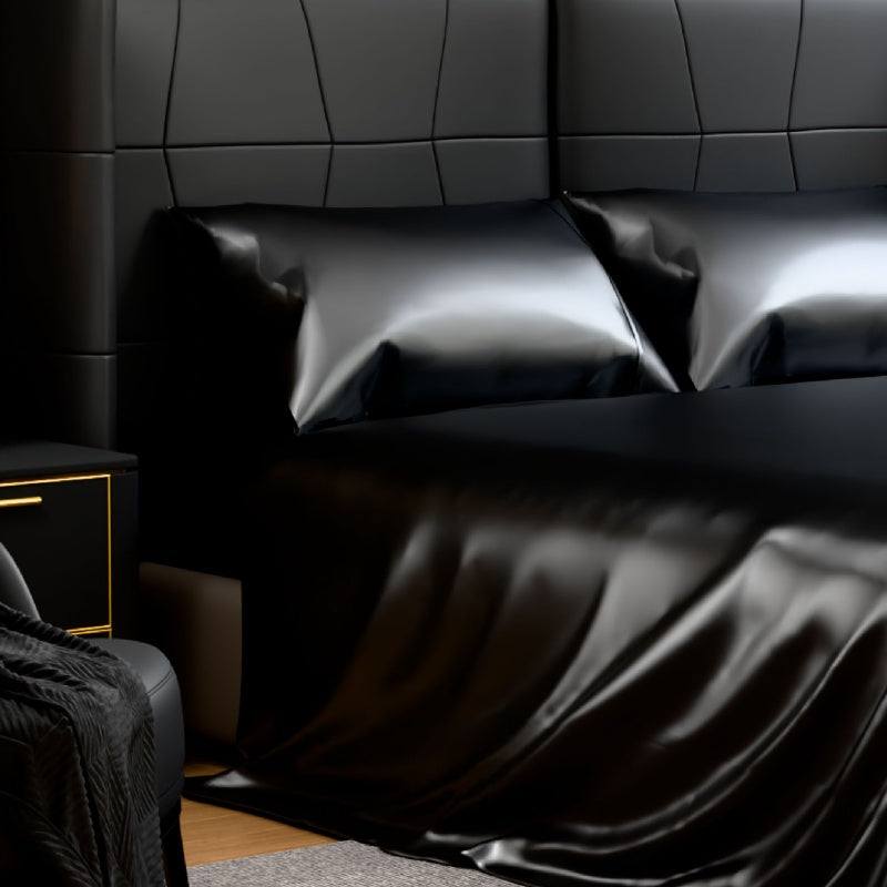 Satin Bed Sheets, King Size Sheets Set, 4 Pcs Silky Bedding Set With 15 Inches Deep Pocket For Mattress  King, Black