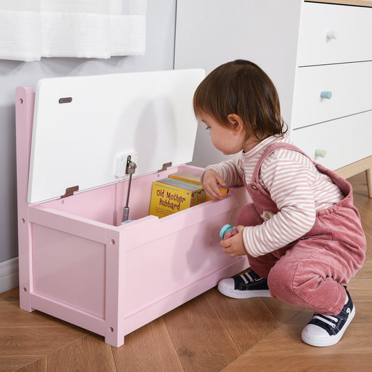 Toddler Toy Box Storage Bench with Large 27 L Interior, Kids Storage Bench Seat with Storage for Toddler Playroom Furniture, Kids Bedroom Furniture, Toy Organizer and Storage Bin Pink