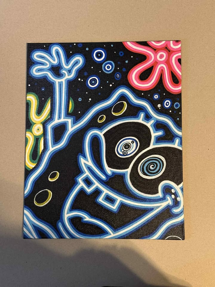 SOLD Neon Spongebob Glow Sign Canvas Painting