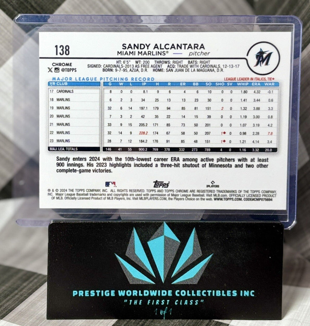 Sandy Alcantara 2024 Topps Chrome Sonar Purple Refractor /275 #138 Miami