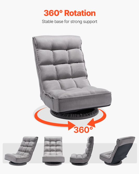 Swivel Floor Gaming Chair, 360-Degree Rotating Floor Chair With 4 Adjustable Position Folding Backrest And Lumbar Support, Folding Video Reclining Sofa For Watching TV Reading Playing Game, Gray