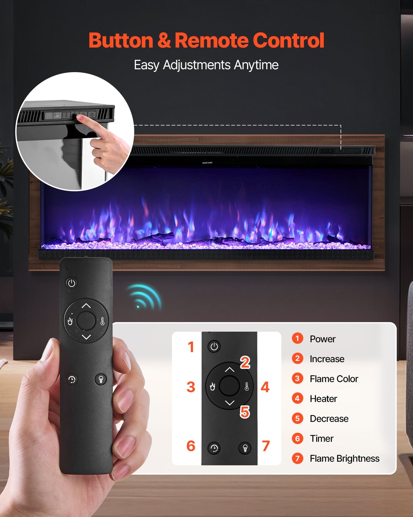 50 Inch Electric Fireplace, Three-Sided Glass Wall Mounted Recessed Fire Place With Remote Control, Timer, 1500W, Adjustable Flame Color Brightness,Overheat Protection, For Living Room,Bedroom