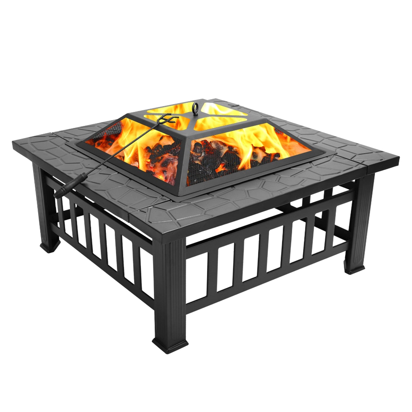 32 Inch Multifunctional Fire Pit Table 32in Square Metal Firepit Stove Backyard Patio Garden Fireplace For Camping, Outdoor Heating, Bonfire And Picnic