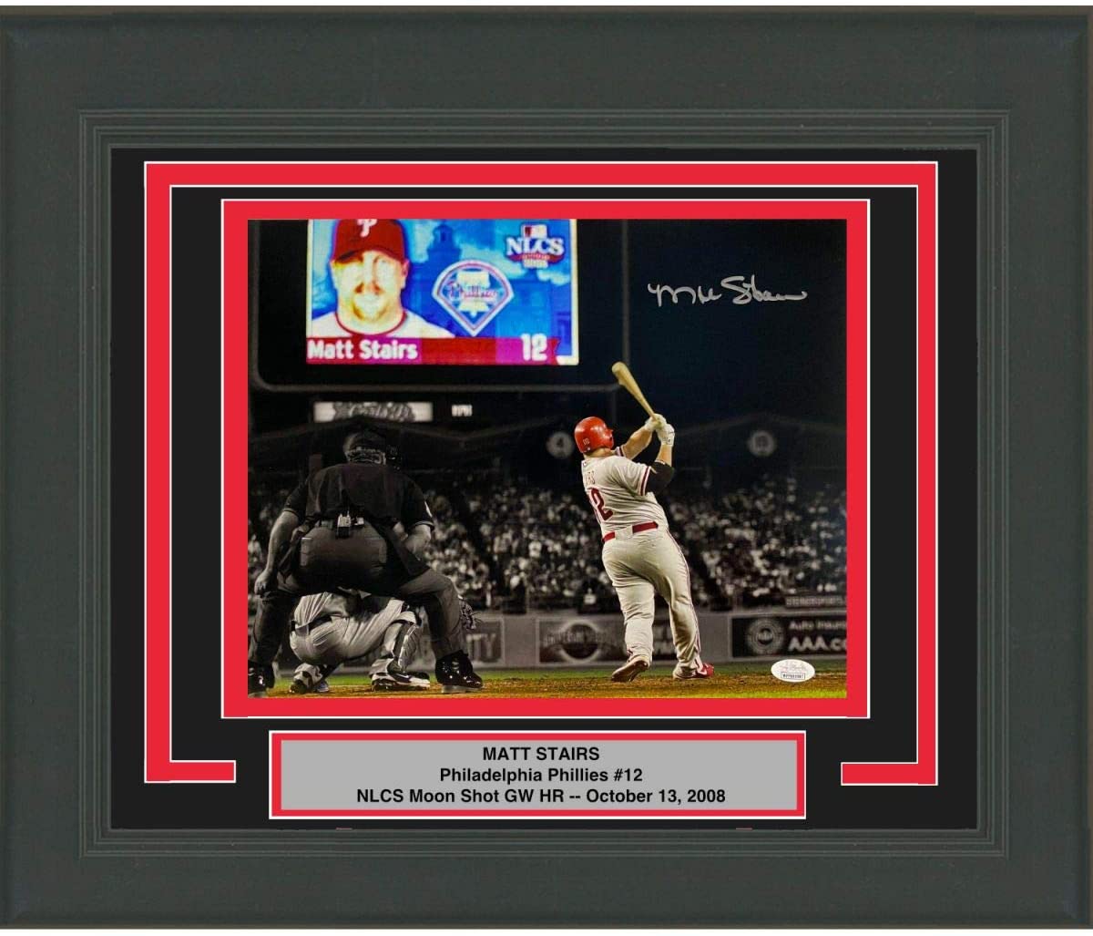 Framed Autographed/Signed Matt Stairs Moon Shot Philadelphia 11x14 Baseball Photo JSA