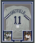 Framed Autographed/Signed Gary Sheffield 35x39 New York Grey Baseball Jersey PSA/DNA COA