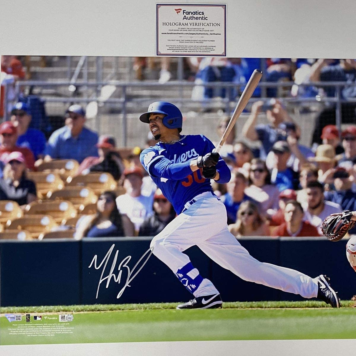 Autographed/Signed Mookie Betts Los Angeles Blue 16x20 Baseball Photo Fanatics COA