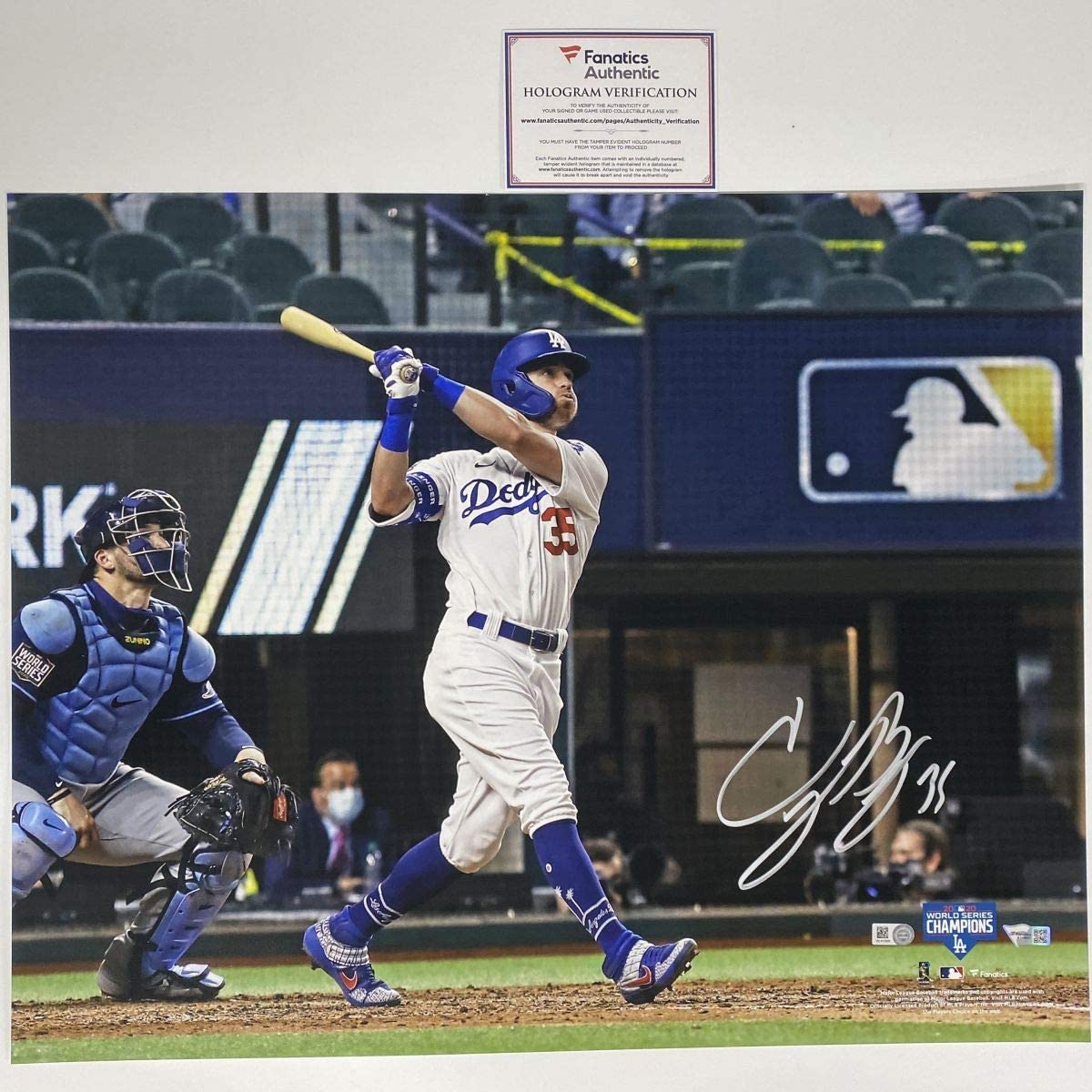 Autographed/Signed Cody Bellinger 2020 World Series Los Angeles Blue 16x20 Baseball Photo Fanatics COA