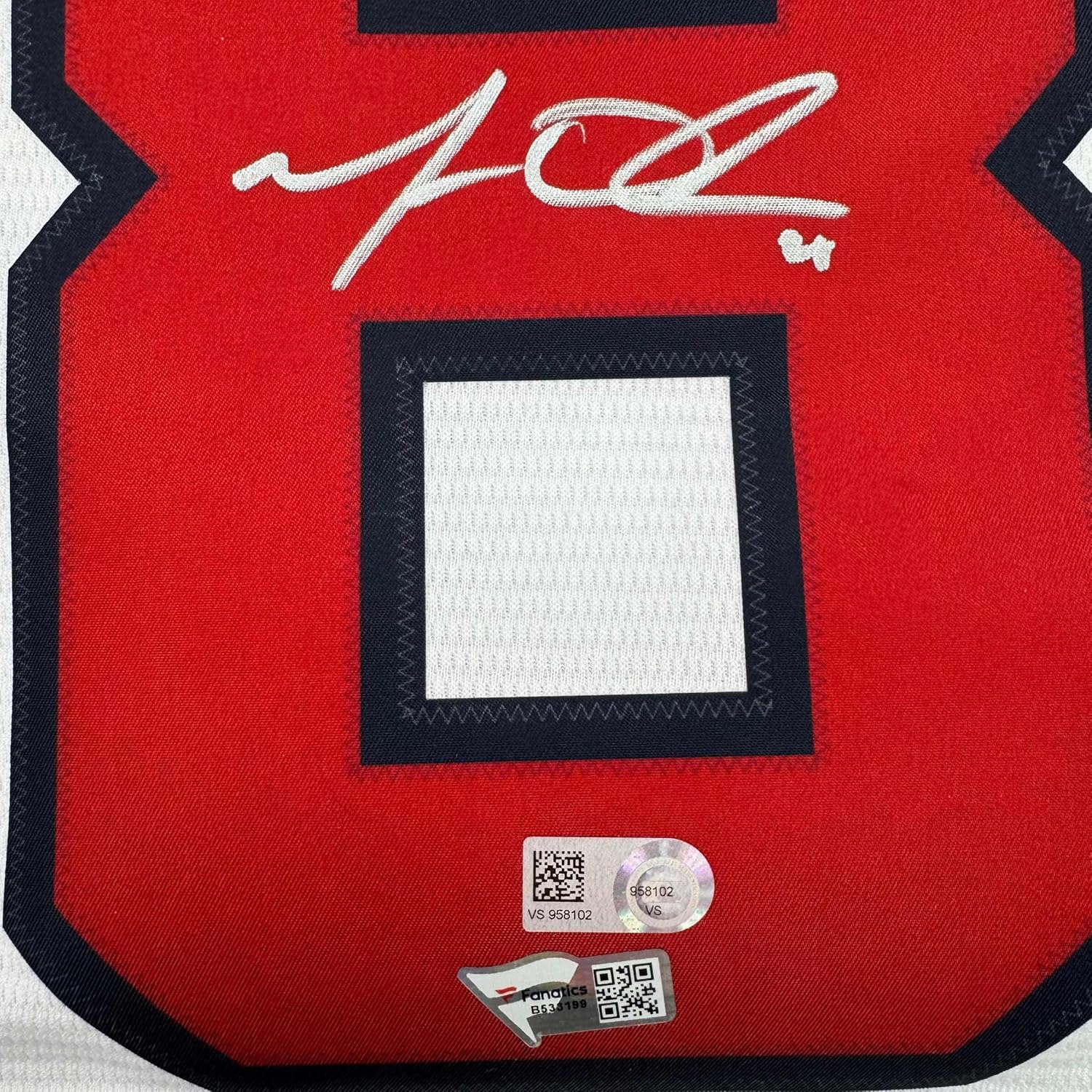Framed Autographed/Signed Matt Olson 35x39 Atlanta White Baseball Jersey Fanatics COA
