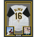 Framed Autographed/Signed Al Oliver 35x39 Pittsburgh White Baseball Jersey JSA COA