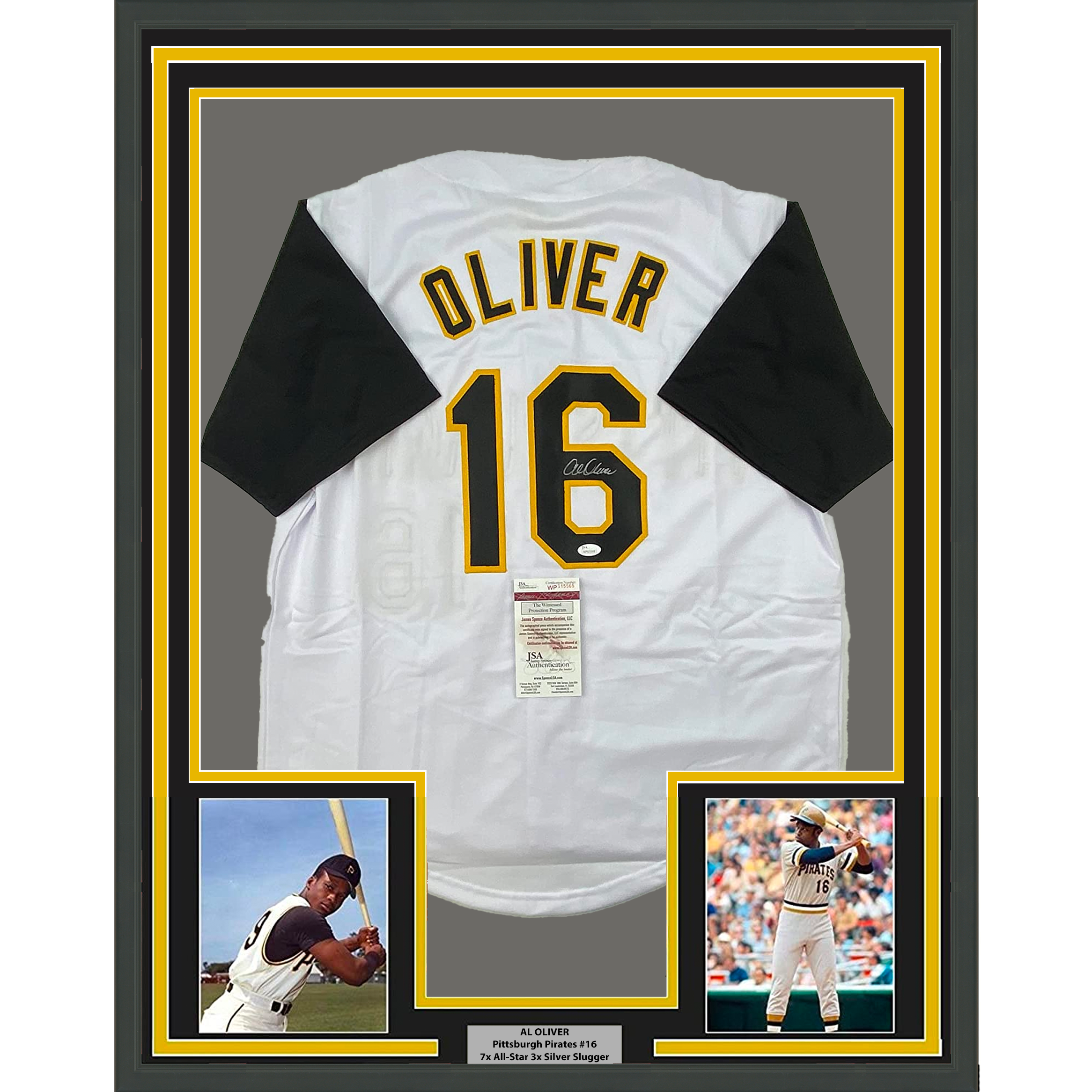 Framed Autographed/Signed Al Oliver 35x39 Pittsburgh White Baseball Jersey JSA COA