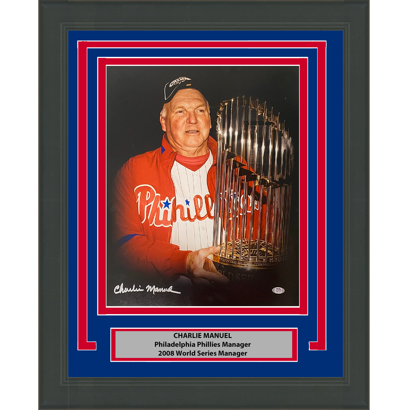 Framed Autographed/Signed Charlie Manuel 2008 World Series Philadelphia 16x20 Baseball Photo PSA/DNA COA