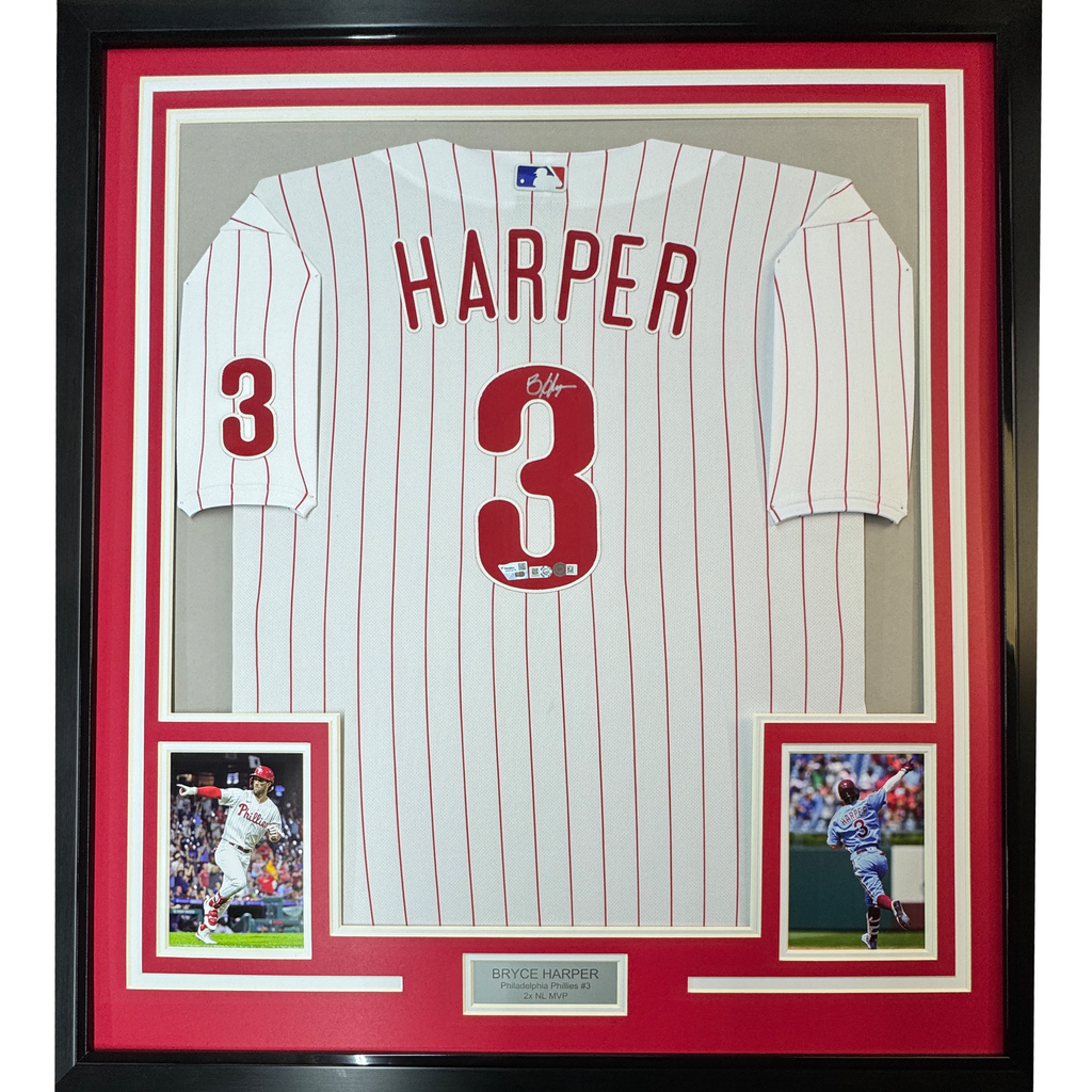 Framed Autographed/Signed Bryce Harper 35x39 Philadelphia Authentic Baseball Jersey Fanatics & MLB COA