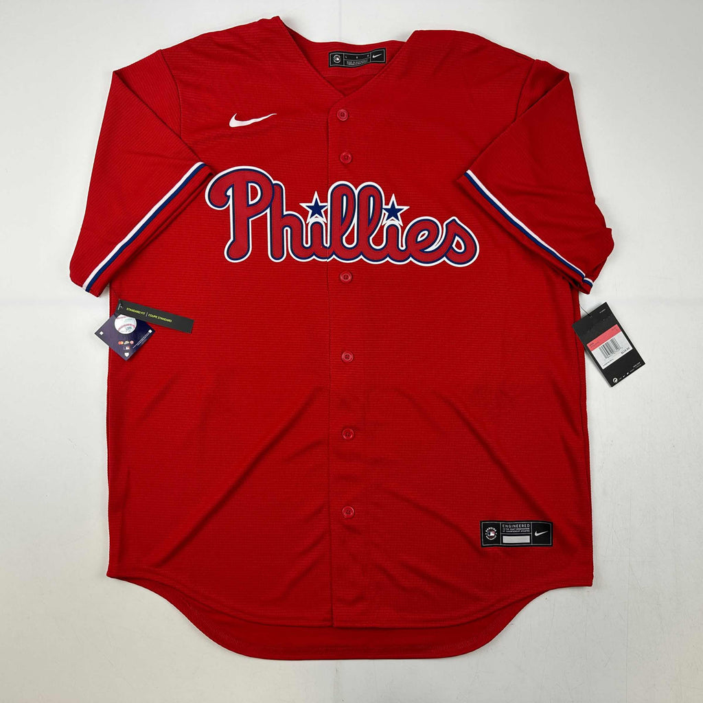 Autographed/Signed Bryce Harper 21 NL MVP Philadelphia Red Replica Baseball Jersey Fanatics & MLB COA