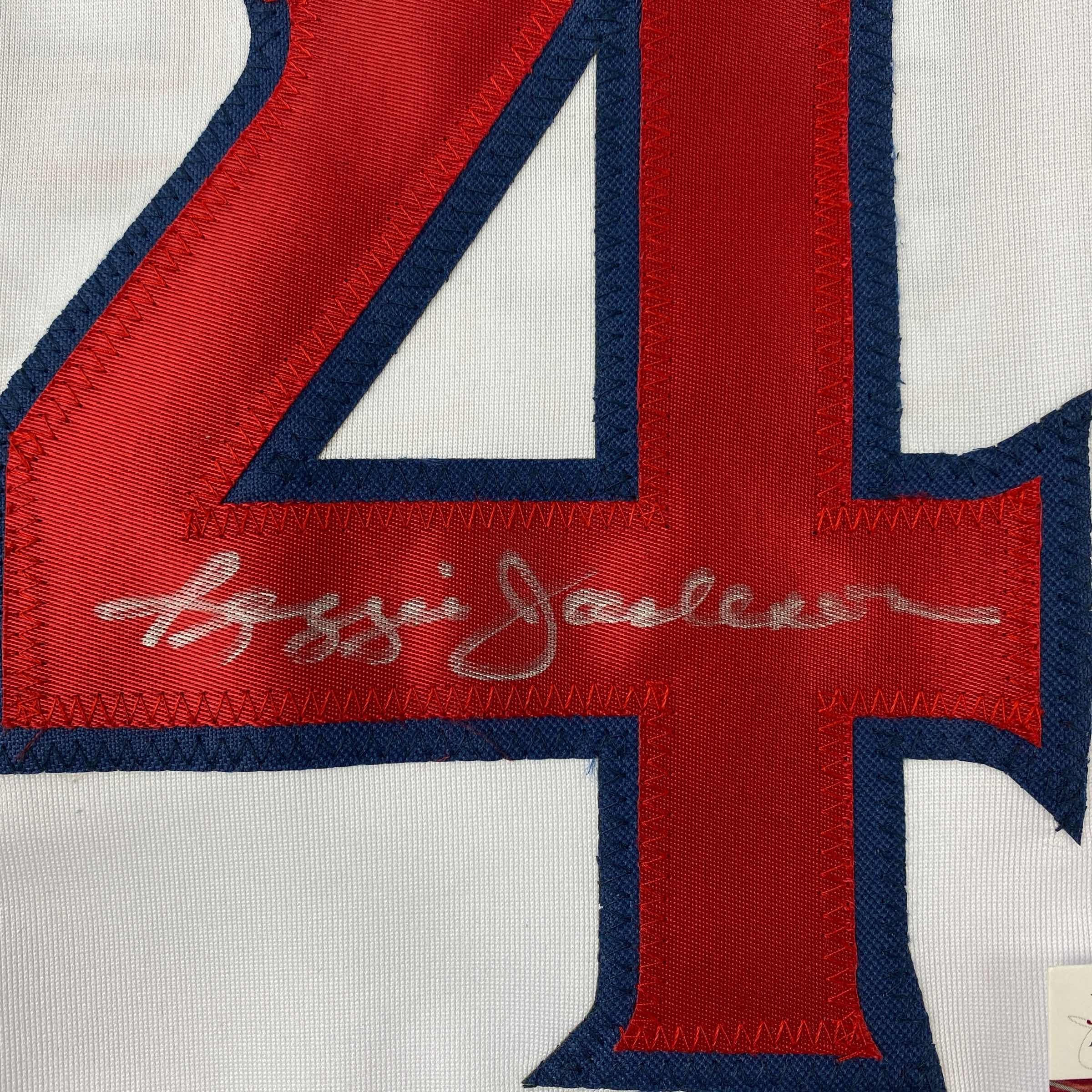Autographed/Signed Reggie Jackson California Los Angeles White Baseball Jersey JSA COA