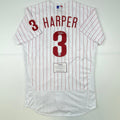 Autographed/Signed Bryce Harper Philadelphia Pinstripe Authentic Baseball Jersey Fanatics & MLB COA
