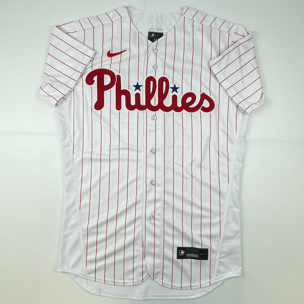 Autographed/Signed Bryce Harper Philadelphia Pinstripe Authentic Baseball Jersey Fanatics & MLB COA