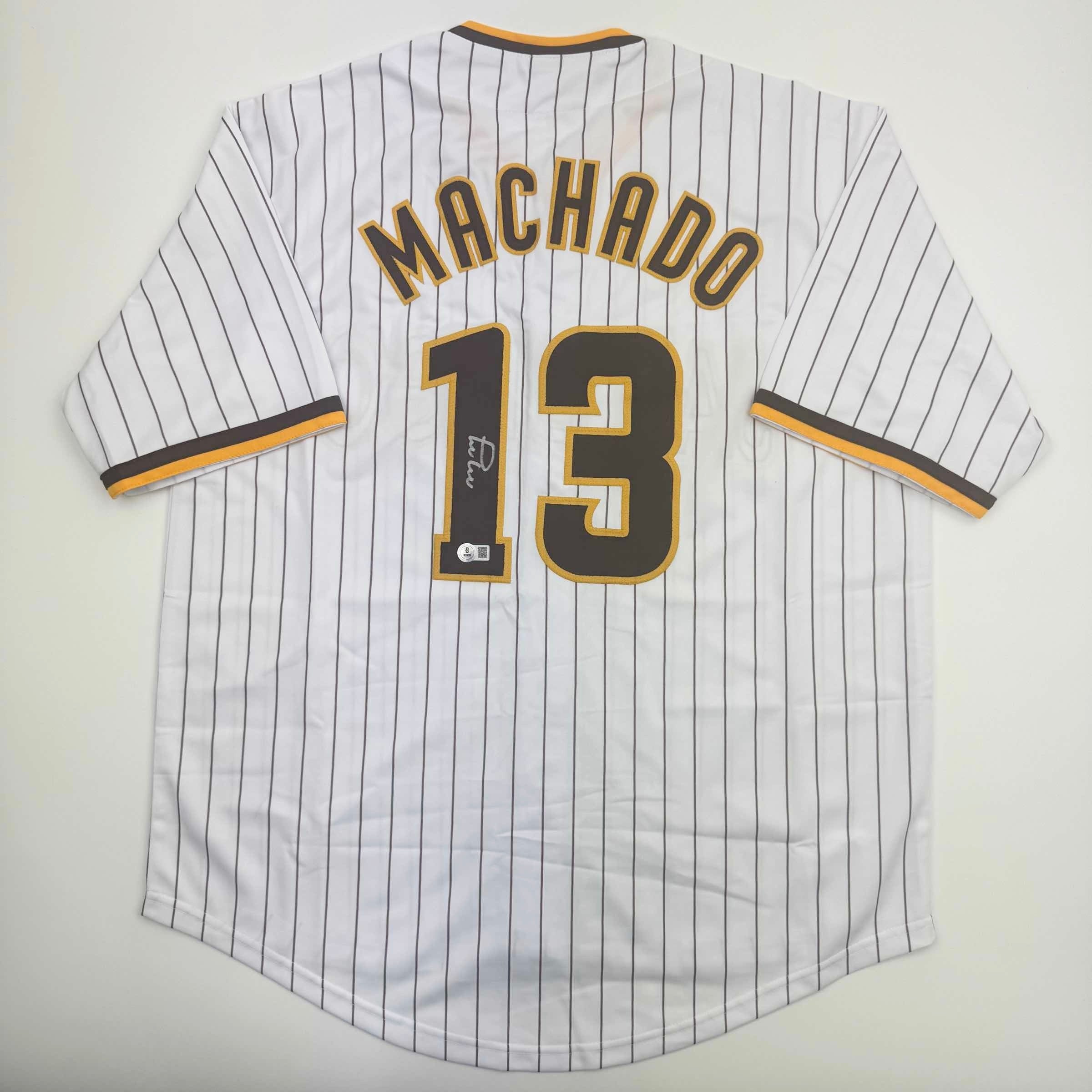 Autographed/Signed Manny Machado San Diego Pinstripe Baseball Jersey Beckett BAS COA