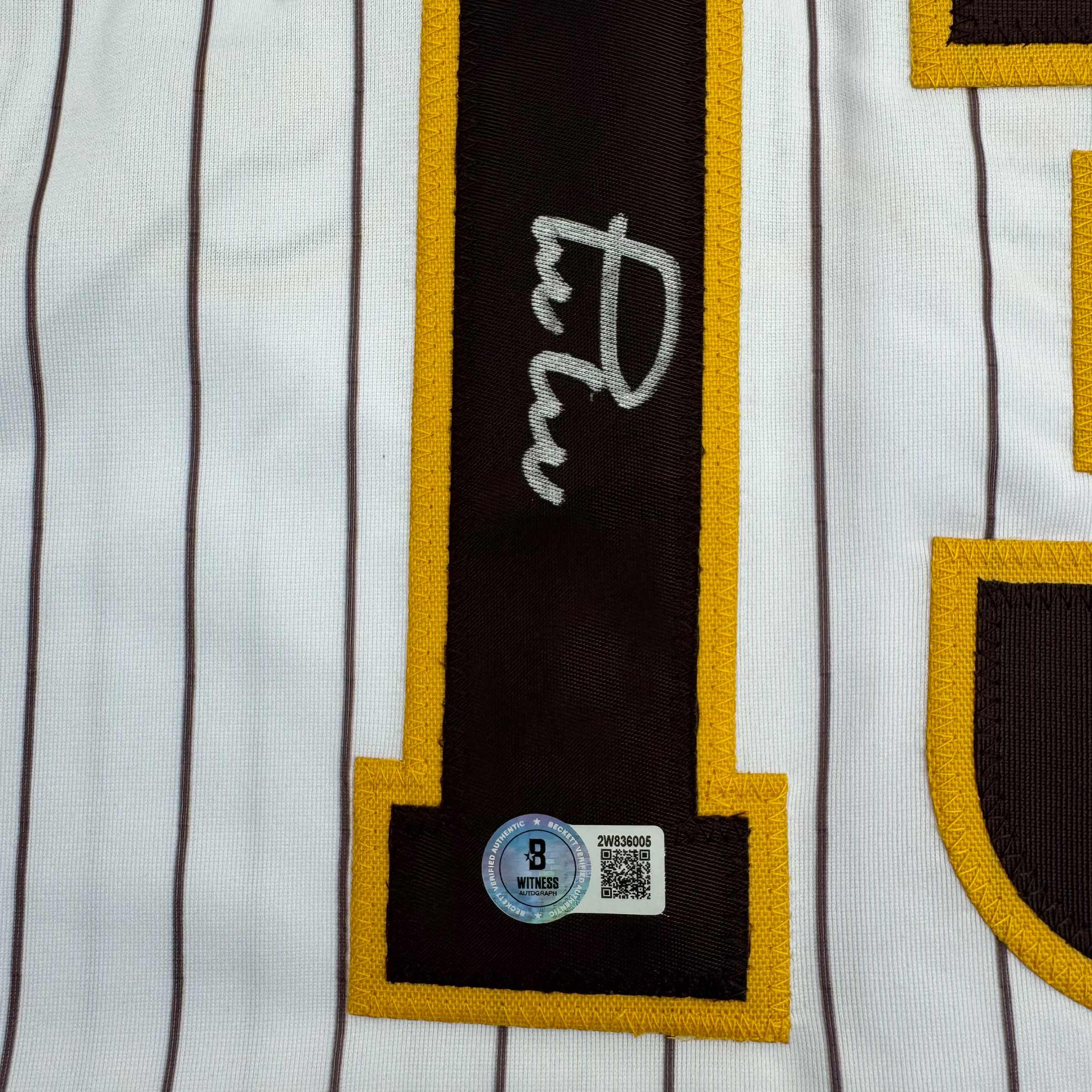 Autographed/Signed Manny Machado San Diego Pinstripe Baseball Jersey Beckett BAS COA