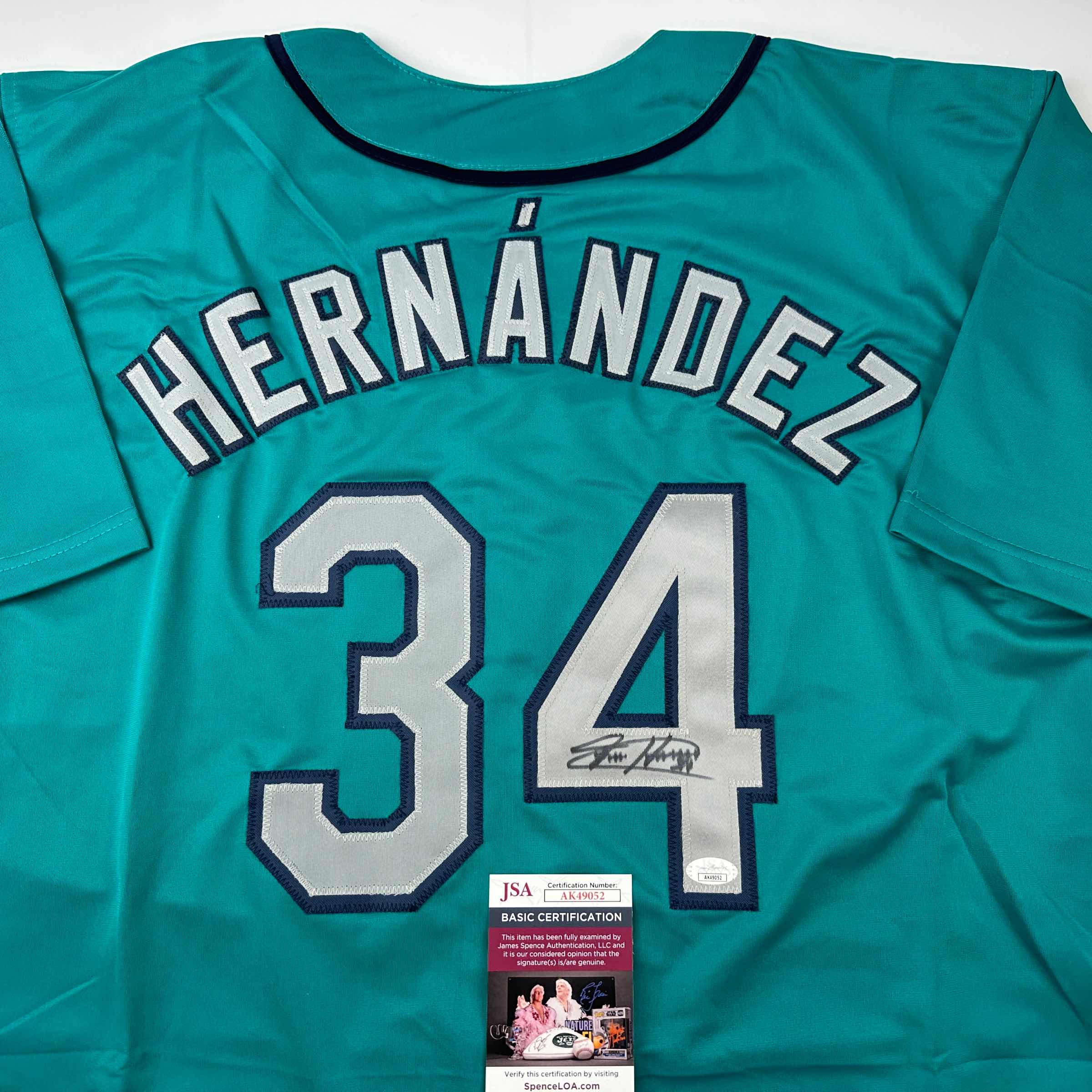 Autographed/Signed Felix Hernandez Seattle Teal Baseball Jersey JSA COA