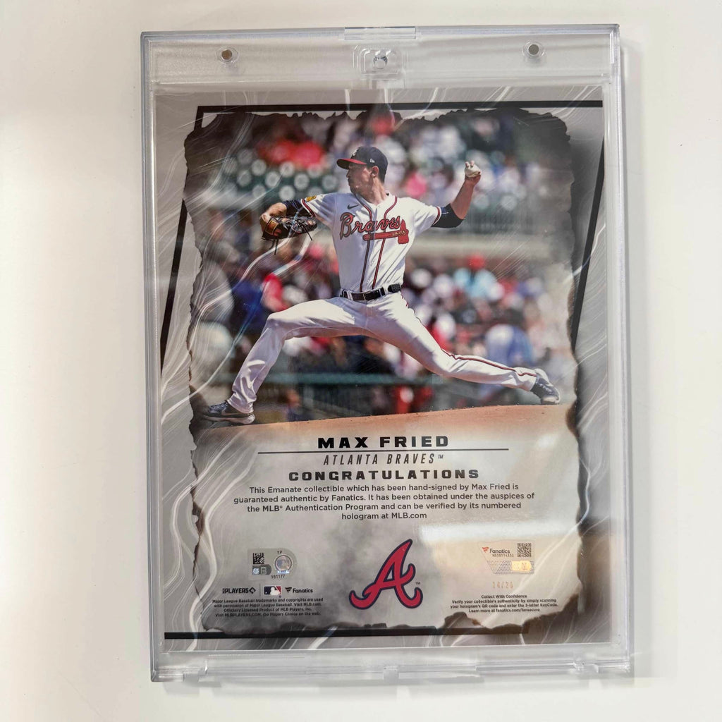 Autographed/Signed 2024 Under Wraps Emanate Max Fried Atlanta Orange /25 8x10 Baseball Card Photo Fanatics COA