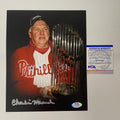 Autographed/Signed Charlie Manuel 2008 World Series Philadelphia 8x10 Baseball Photo PSA/DNA COA