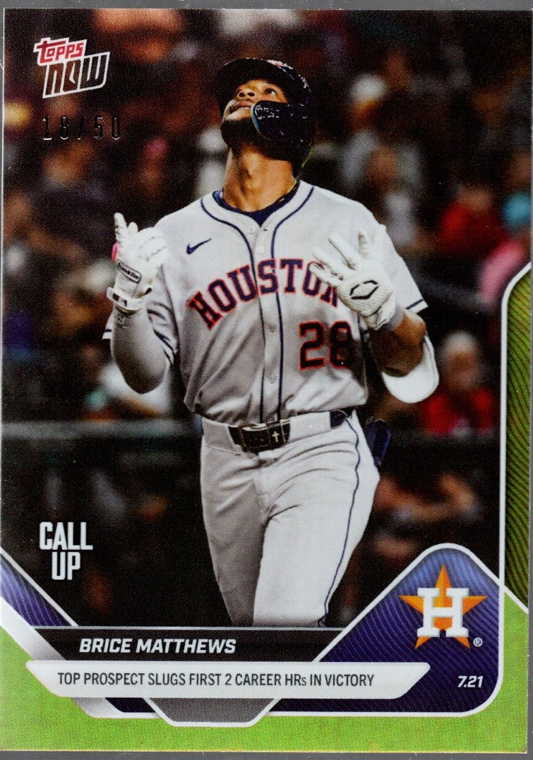 2025 Topps Now Brice Matthews #449 Gold Foil /50 Houston Rookie RC Baseball Card