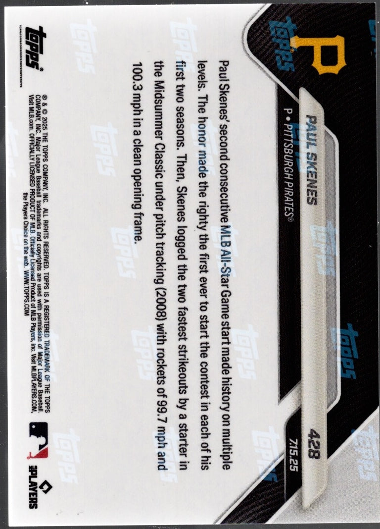 2025 Topps Now Paul Skenes #428 Orange Foil /25 Pittsburgh Baseball Card