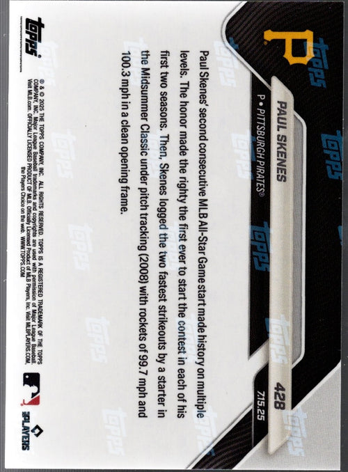 2025 Topps Now Paul Skenes #428 Red Foil /5 Pittsburgh Baseball Card