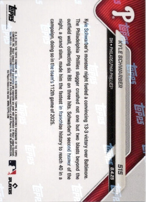 2025 Topps Now Kyle Schwarber #515 Gold Foil /50 Philadelphia Baseball Card