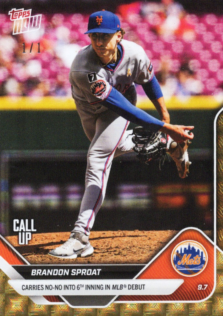 2025 Topps Now Brandon Sproat #672 Superfractor 1/1 New York Rookie RC Baseball Card