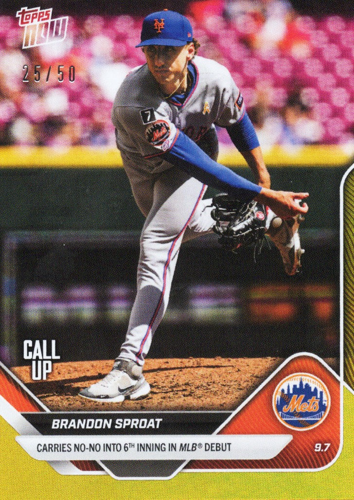 2025 Topps Now Brandon Sproat #672 Gold Foil /50 New York Rookie RC Baseball Card