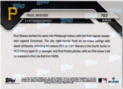 2025 Topps Now Paul Skenes #763 Orange Foil /50 Pittsburgh Baseball Card