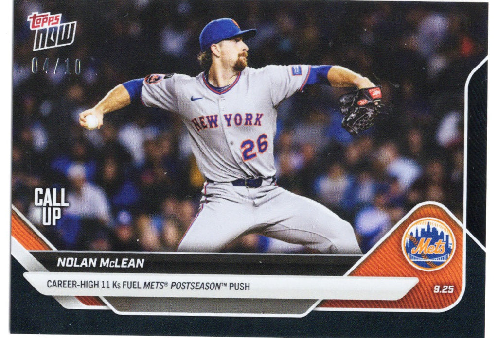 2025 Topps Now Nolan McLean #771 Black Foil /10 New York Rookie RC Baseball Card