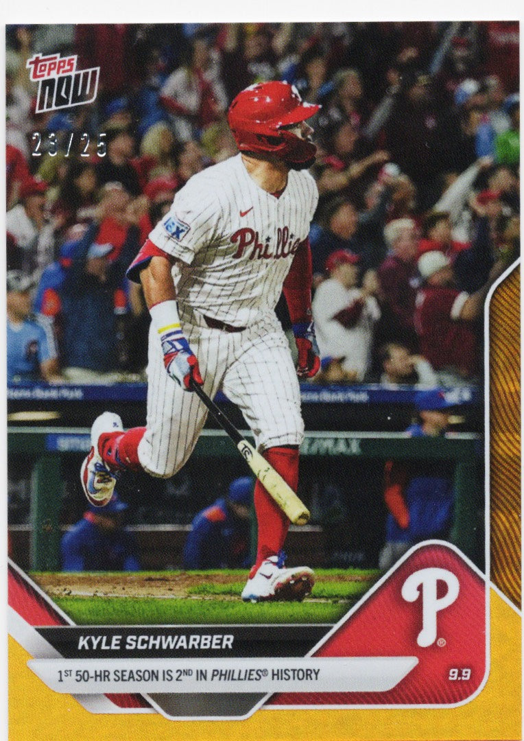 2025 Topps Now Kyle Schwarber #682 Orange Foil /25 Philadelphia Baseball Card