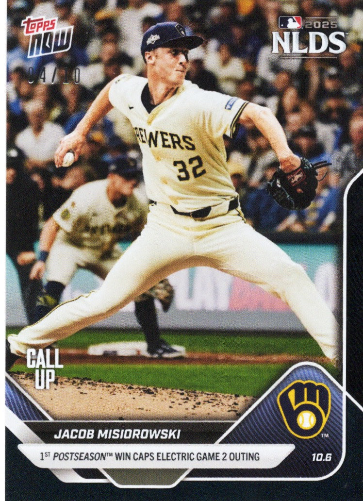2025 Topps Now Jacob Misiorowski #833 Black Foil /10 Milwaukee Rookie RC Baseball Card