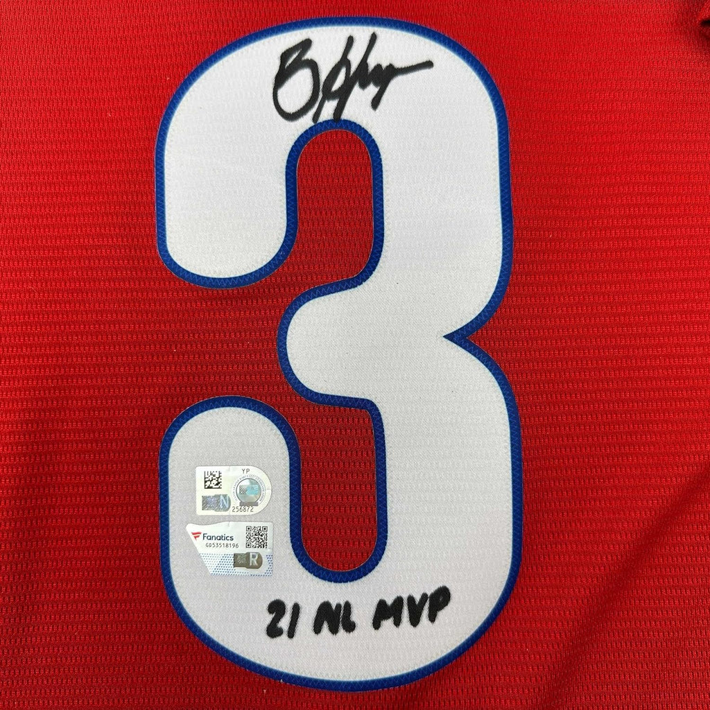Framed Autographed/Signed Bryce Harper 35x39 21 NL MVP Philadelphia Red Replica Baseball Jersey Fanatics & MLB COA