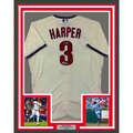 Framed Autographed/Signed Bryce Harper 35x39 Philadelphia Cream Authentic Baseball Jersey Fanatics & MLB COA